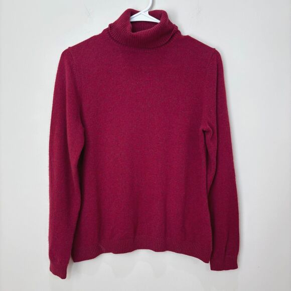 LL Bean 100% Cashmere Pullover Sweater Turtleneck Red Women M Cozy Cabincore - Picture 1 of 6
